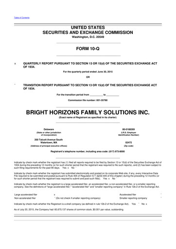Miniature Bright Horizons 10-Q Rapport trimestriel 2015 