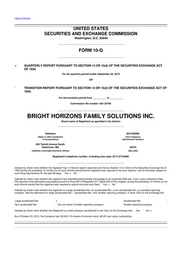 Miniature Bright Horizons 10-Q Rapport trimestriel 2015 