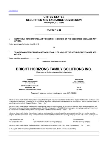 Miniature Bright Horizons 10-Q Rapport trimestriel 2016 