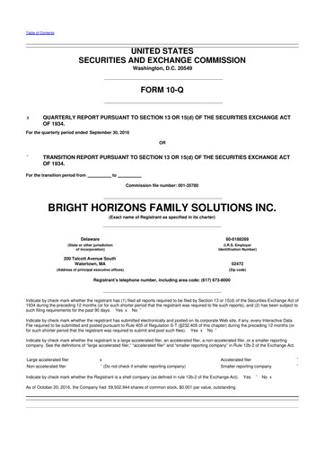 Miniature Bright Horizons 10-Q Rapport trimestriel 2016 