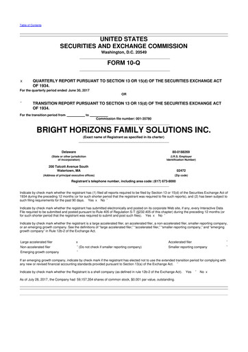 Miniature Bright Horizons 10-Q Rapport trimestriel 2017 