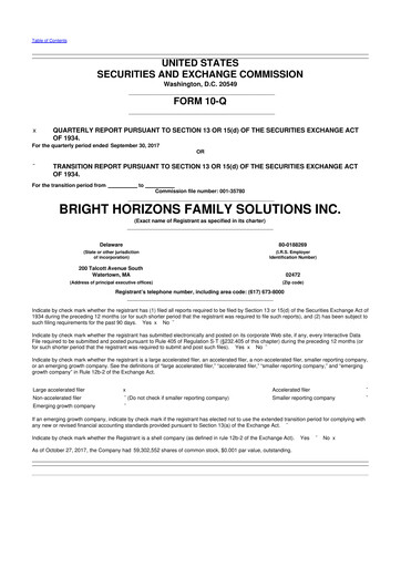 Miniature Bright Horizons 10-Q Rapport trimestriel 2017 