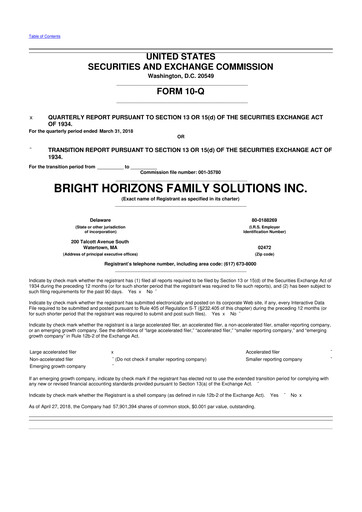 Miniature Bright Horizons 10-Q Rapport trimestriel 2018 