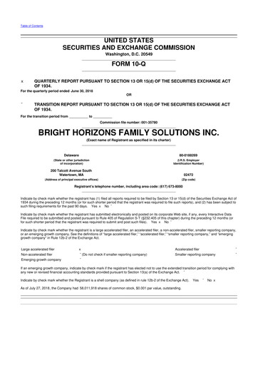 Miniature Bright Horizons 10-Q Rapport trimestriel 2018 