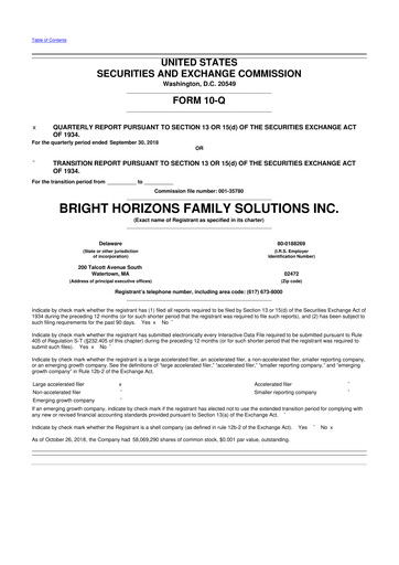 Miniature Bright Horizons 10-Q Rapport trimestriel 2018 