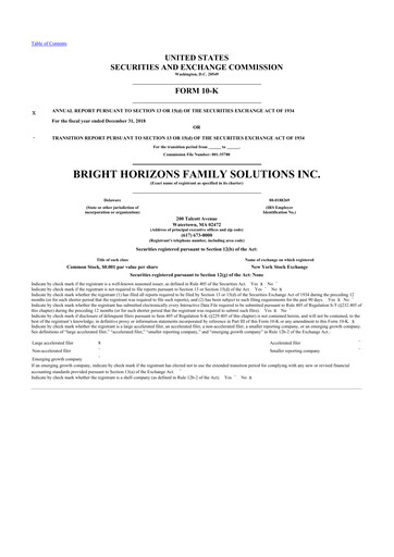 Thumbnail Bright Horizons 10-K Annual Report 2018