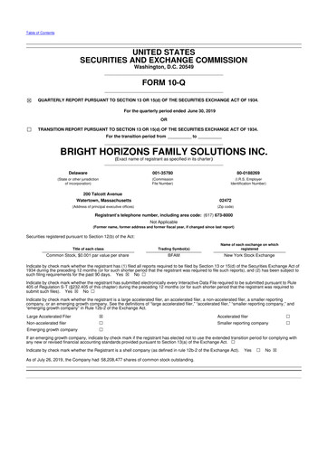 Miniature Bright Horizons 10-Q Rapport trimestriel 2019 