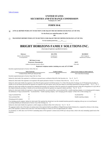 Thumbnail Bright Horizons 10-K Annual Report 2019