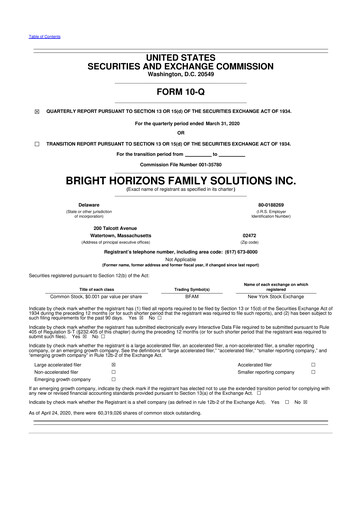 Miniature Bright Horizons 10-Q Rapport trimestriel 2020 