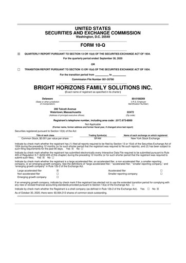 Miniature Bright Horizons 10-Q Rapport trimestriel 2020 