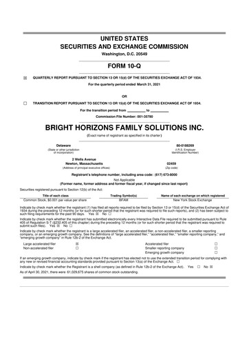 Miniature Bright Horizons 10-Q Rapport trimestriel 2021 