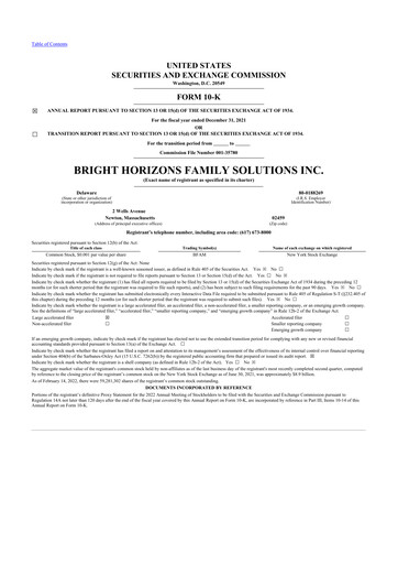 Thumbnail Bright Horizons 10-K Annual Report 2021