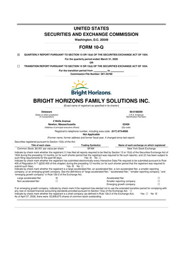 Miniature Bright Horizons 10-Q Rapport trimestriel 2026 