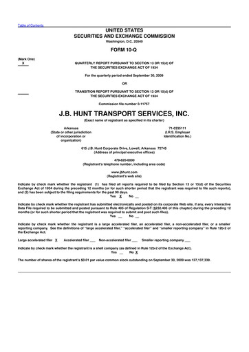 Thumbnail J. B. Hunt
 10-Q Quarterly Report FY 