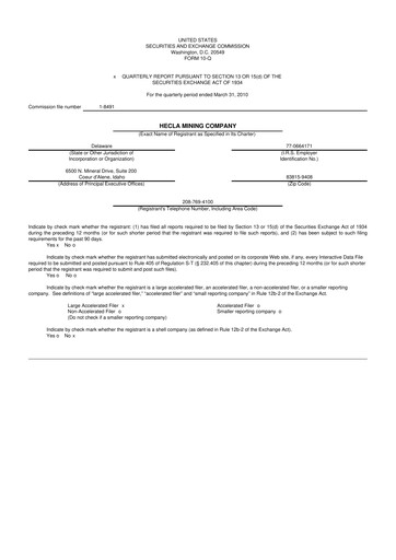 Thumbnail Hecla Mining
 10-Q Quarterly Report FY 