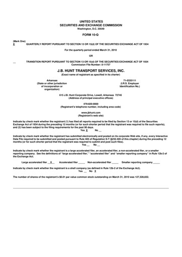 Thumbnail J. B. Hunt
 10-Q Quarterly Report FY 