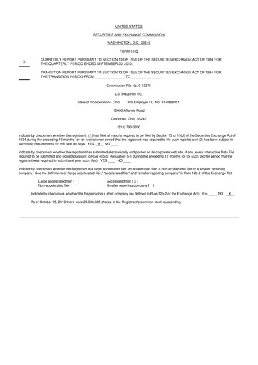 Miniature LSI Industries 10-Q Rapport trimestriel  