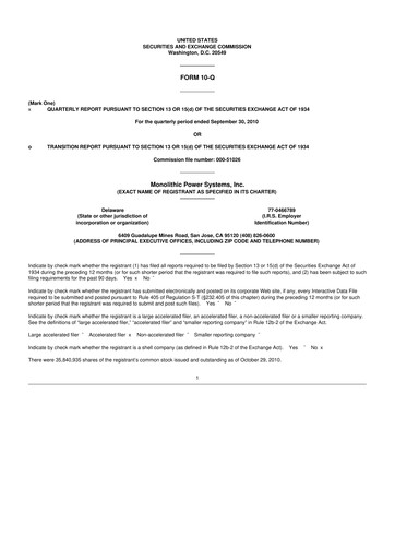 Thumbnail Monolithic Power Systems 10-Q Quarterly Report FY 