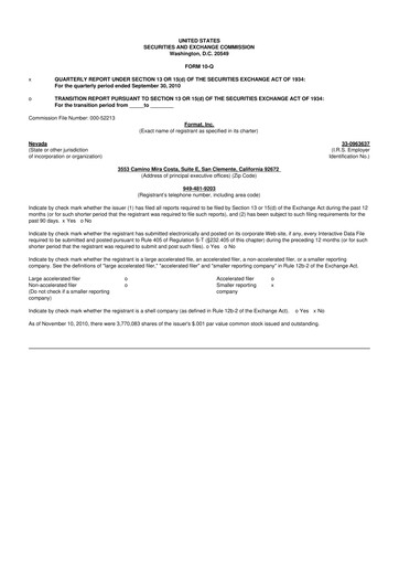 Thumbnail Power Solutions International 10-Q Quarterly Report FY2010-11-12 