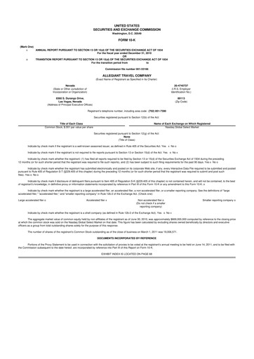Miniature Allegiant Travel Company 10-K Rapport annuel 