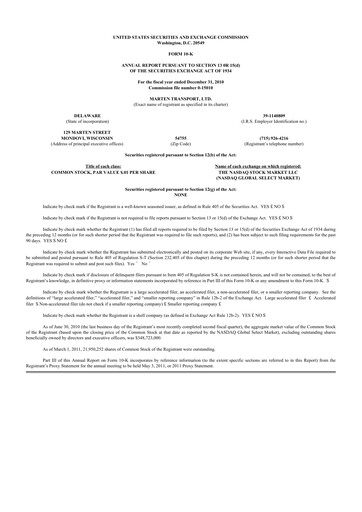 Thumbnail Marten Transport 10-K Annual Report 