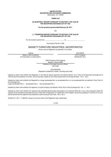 Thumbnail Bassett Furniture 10-Q Quarterly Report FY 