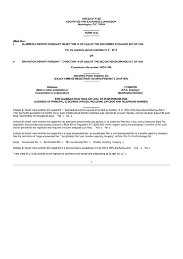 Thumbnail Monolithic Power Systems 10-Q Quarterly Report FY 