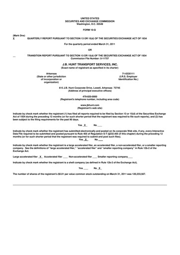 Thumbnail J. B. Hunt
 10-Q Quarterly Report FY2011 