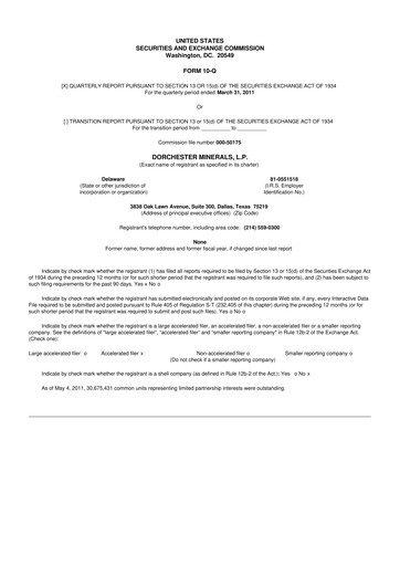 Miniature Dorchester Minerals 10-Q Rapport trimestriel  