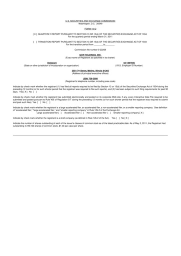 Miniature QCR Holdings
 10-Q Rapport trimestriel  