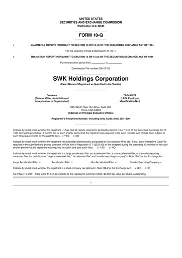 Thumbnail SWK Holdings 10-Q Quarterly Report FY 
