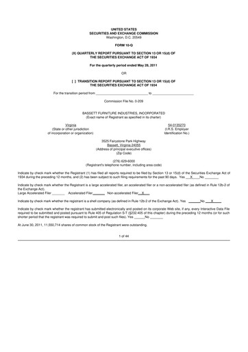 Thumbnail Bassett Furniture 10-Q Quarterly Report FY 