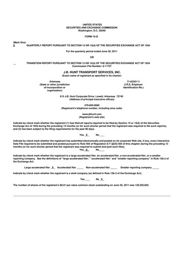 Thumbnail J. B. Hunt
 10-Q Quarterly Report FY2011 