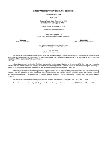 Thumbnail Marten Transport 10-Q Quarterly Report FY2011 