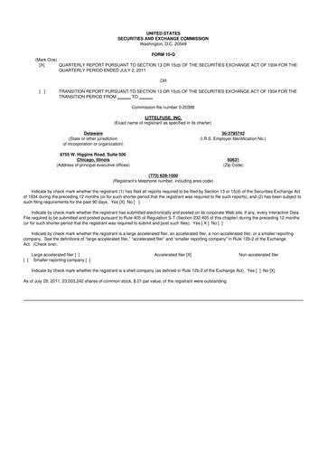 Thumbnail Littelfuse 10-Q Quarterly Report FY2011 