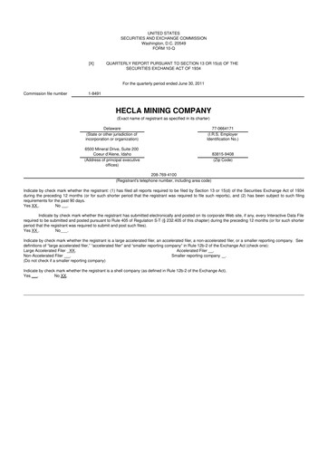 Thumbnail Hecla Mining
 10-Q Quarterly Report FY2011 