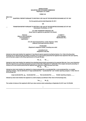 Thumbnail J. B. Hunt
 10-Q Quarterly Report FY2011 