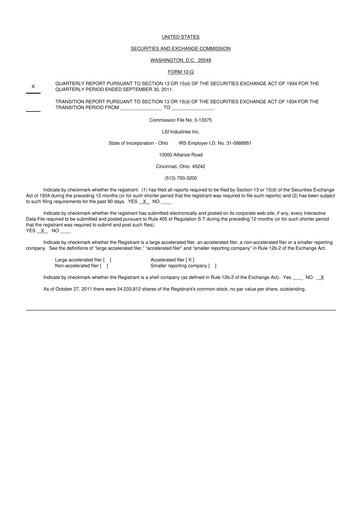 Miniature LSI Industries 10-Q Rapport trimestriel 2012 