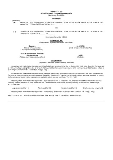 Thumbnail Littelfuse 10-Q Quarterly Report FY2011 