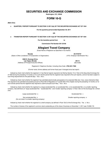 Thumbnail Allegiant Travel Company 10-Q Quarterly Report FY 