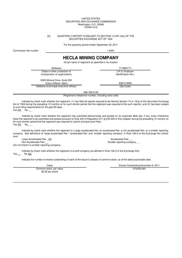 Thumbnail Hecla Mining
 10-Q Quarterly Report FY2011 