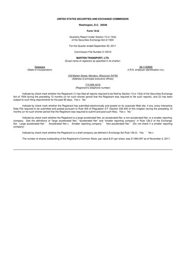 Thumbnail Marten Transport 10-Q Quarterly Report FY2011 