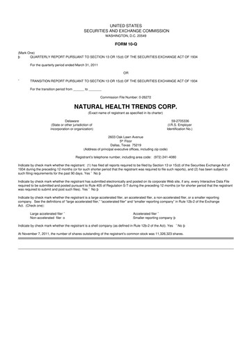 Thumbnail Natural Health Trends 10-Q Quarterly Report FY 