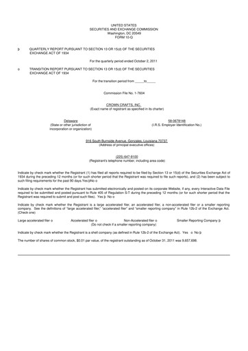 Thumbnail Crown Crafts 10-Q Quarterly Report FY2012 
