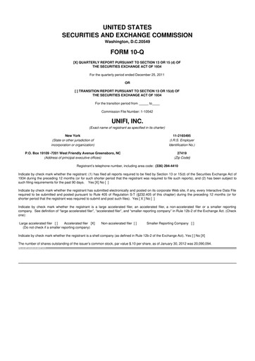 Thumbnail Unifi 10-Q Quarterly Report FY2012 