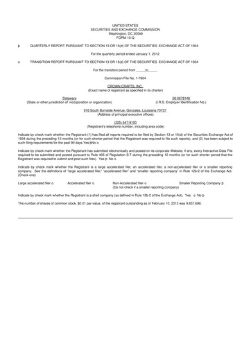 Thumbnail Crown Crafts 10-Q Quarterly Report FY2012 