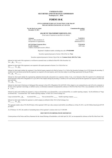 Thumbnail J. B. Hunt
 10-K Annual Report 2011