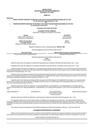 Miniature Allegiant Travel Company 10-K Rapport annuel 2011