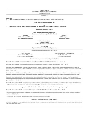 Thumbnail JBT Marel Corporation 10-K Annual Report 2011