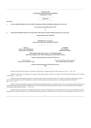 Thumbnail Monolithic Power Systems 10-K Annual Report 2011